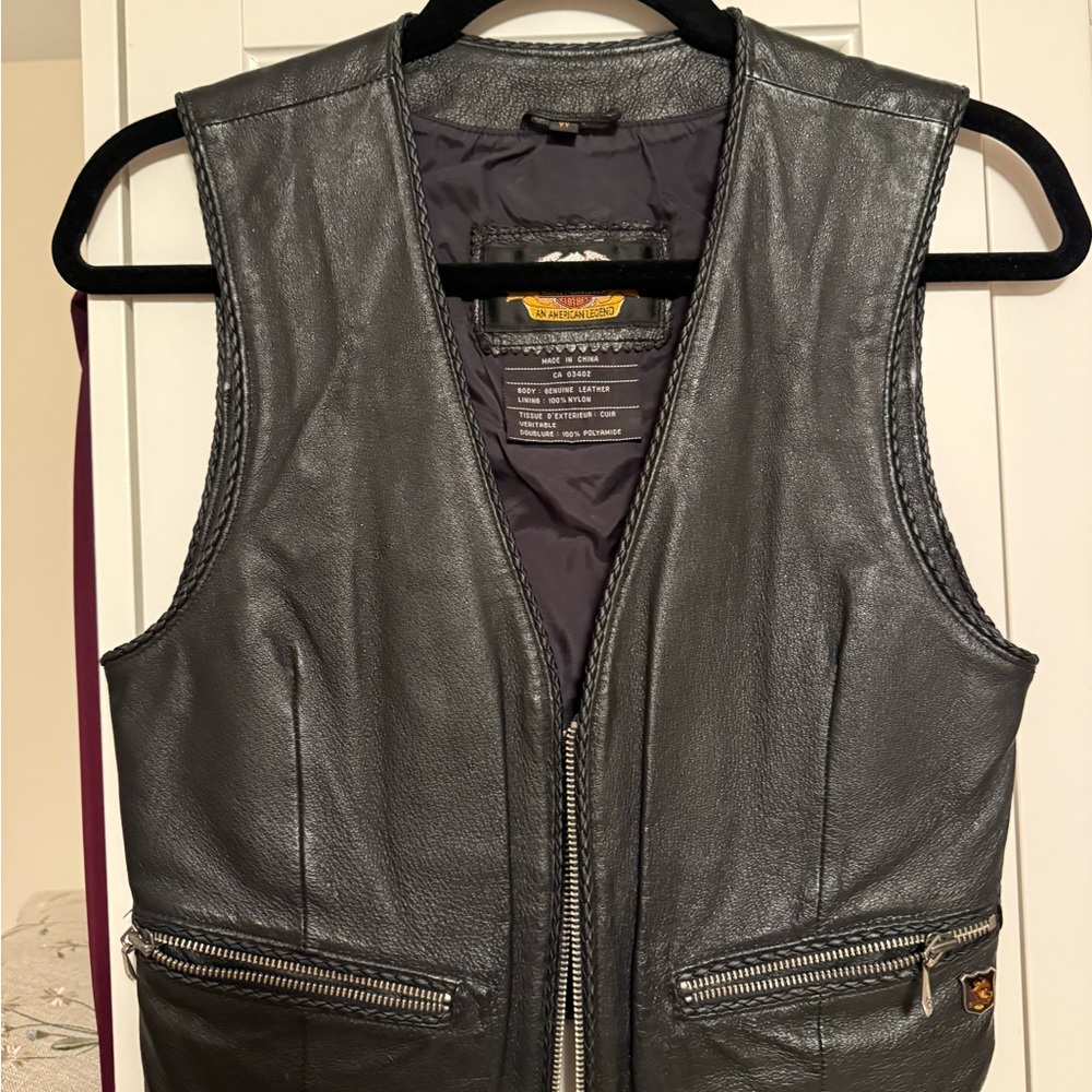 Harley-Davidson Black Leather Vest with Embroidered Black